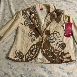 Sandy Brown and Cream Embroidered vintage Blazer